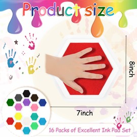 Glenmal 16 Colors 7" Ink Pad Pads for Kids Large Washable Stamp Pad