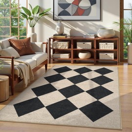 Collive Checkered Easy Jute Outdoor Area Rug 5x7, Washable Black Diamond Living Room Rugs Non Slip, Modern Farmhouse Indoor Outdoors Carpets for Dining Room Nursery Patio Bedroom Backyard Camping