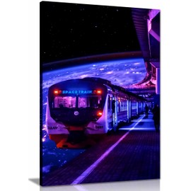2 Pack Space Train Canvas Wall Art Pictures for Walls Bedroom Living Room Bathroom 31x20cm
