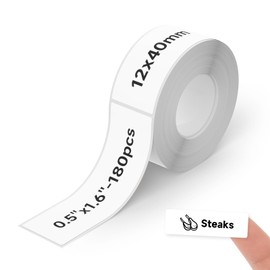 Thermal Labels DETONGER 1/2 Width Compatible Tape Refills Label Stickers Film Coatedfor Label Maker Tapes Home Office School Business Use Sticky Liquid-Proof 0.5"×1.6"(12×40mm) 180pcs White