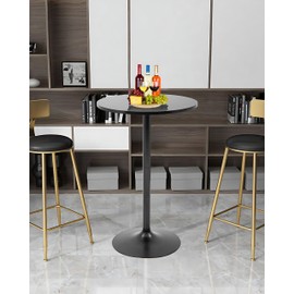 Round Bar Table,Outdoor Cocktail Bar Table for Events with Metal Base and Solid Wood Top,Modern Bistro High Top Table for Living Room,Dining Room,Restaurant,Bar,Cocktail Party,Indoor Black Drink Table
