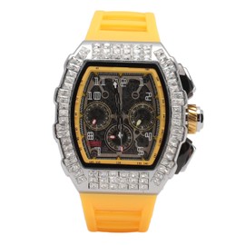 Men Mechanical Watch 30M Waterproof Dial Hollow Automatic Mechanical Wrist Watch with Silicone Strap Silver Yellow