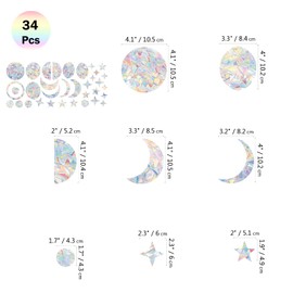 INFUNLY 34PCS Moon Star Rainbow Glass Window Decal Windows Anti Collision Window Decals for Bird Strikes Glass Alert Prism Decals Non Adhesive Prism Rainbow Window Clings