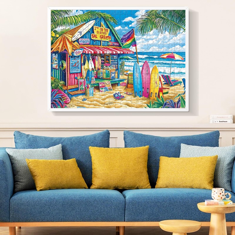 500 Piece Puzzles for Adults,Beach Surf Shack Puzzle,Recycled Cardboard Summer