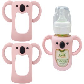 Frezonika 2 Pcs Silicone Sleeve Compatible with Dr. Brown Narrow Glass Baby Bottle 4 OZ/120 mL, Cute Koalas Shape Drop Protection Sleeves with Silicone Handles (2 Pink, 4 Ounce)
