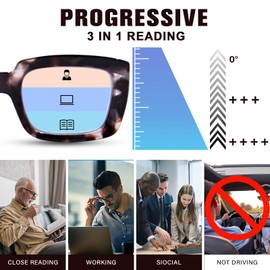 YUKANG Progressive Multifocus Reading Glasses for Women Men Anti Blue Light Blocking Square Computer Readers Spring Hinge TBlue 1.0