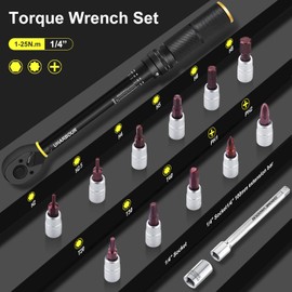 Uharbour Torque Wrench Bicycle 1-25 Nm, Torque Wrench 1/4, Bicycle Torque Wrench Set with Bits and Extension Rod for Bicycle, ±3% Error Accuracy Torque Wrench Small