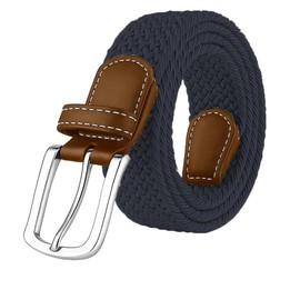 IQONEQ Elastic Braided Stretch Belt – Unisex Woven Design, Adjustable Comfort Fit with Durable Buckle Jeans Work Travel Belt (Navy, S-M)