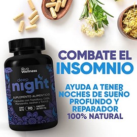 Deep Night  Sueo Reparador, Profundo y de Calidad  Ingredientes Triptfano, GABA, Manzanilla, Azahar, Toronjil.  Suplemento natural con 90 Cpsulas     
