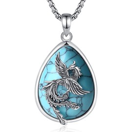 CELESTIA Phoenix Necklace Sterling Silver 925 Phoenix Bird Rising Pendant Blue Turquoise Jewellery for Women New Beginning Gifts for Women Ladies Birthday Gifts Gofts for Her