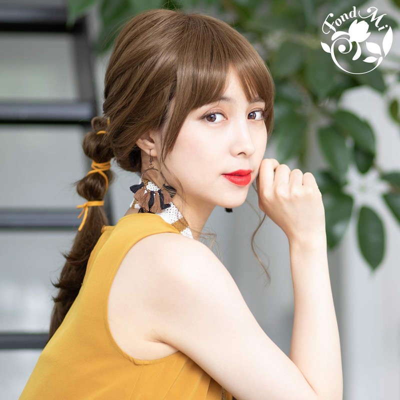 Almond Long Wig - Maroon Latte, Hand Planted, Made of
