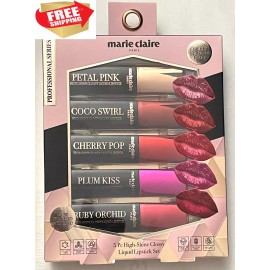 Paris Marie Claire Paris 5pc High-Shine Glossy Liquid Lipstick Set Highly Pigmented