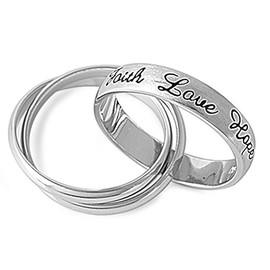 Sterling Silver Faith Hope Love Ring Triple Interlocking Purity Band Size 10