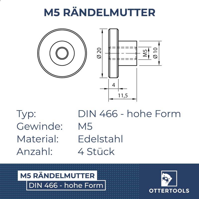 Ottertools - High Knurled Nut DIN 466 | Thread: M5