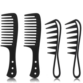 Wide Tooth Curl Comb Set of 4pcs, Classic Comb for Thick, Curly, and Wavy Hair – Shark Teeth Design Hair Styling Tool for Wet, Dry Hair, Wigs, and Salon Use