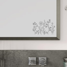 PLIGREAT 4 Sheets Floral Mirror Decals Black Art Line Flower Mirror Stickers for Woman Bedroom Bathroom Dressing Room Vanity Mirror Decor Salon Window Glass Wall Art Decor（2 Styles）