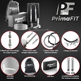 PrimaFIT Pro Speed Jump Rope for Adults, Weighted Skipping Rope for Boxing | Adjustable Jumping Rope for Fitness Workout & CrossFit Exercise, Double U