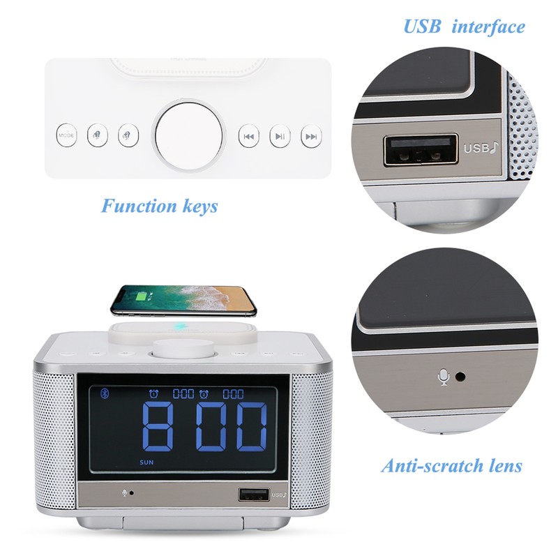 Bluetooth Speaker Player Radio Wireless Charging Digital Alarm Clock