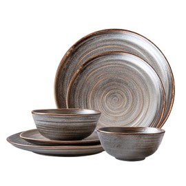 YALONG Ceramic Dinnerware Set 6 Pieces, Handmade Reactive Glaze Plates and Bowls Sets, Highly Chip and Crack Resistant | Dishwasher & Microwave Safe Dishes Set for 2