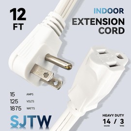 EP 12 Ft Heavy Duty Appliance Extension Cord - 14 Gauge 3 Prong SPT-3 Cable Wire, Ideal for Air Conditioners, Refrigerators, and Major Appliances - Indoor Use, White