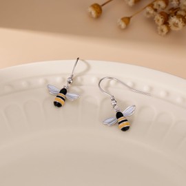 SLUYNZ 925 Sterling Silver Bee Earrings Dangle for Women Bumble Bee Earrings Drop (A-Silver)