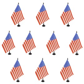 AZ FLAG Pack of 10 USA Table Flags 8.25 x 5.5 Inches - 10 Small American Flags - USA 100% Polyester with 10 Inch Flag and Black Plastic Base