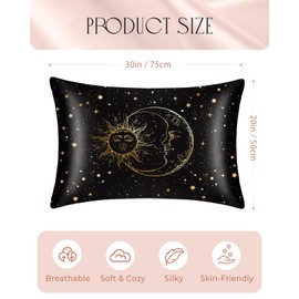 Miss Adola Silk Pillowcase 2 Pack - Standard 50x75cm Mulberry Silk Pillow Cases for Hair and Skin with Hidden Zipper Aesthetic Design Pattern Bed Pillow Protector for Women Girls, Black Sun Moon