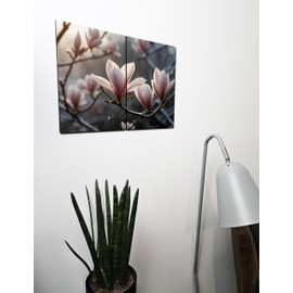 The Plum Penguin Serene Magnolia Frost Wall Art A4 Dual MDF Wood Prints - Delicate Blossom Home Décor Canvas Alternative 40 x 30cm