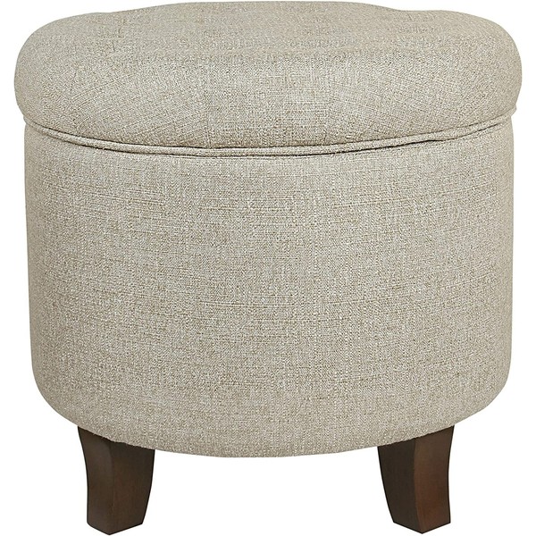 Homepop Home Decor | Upholstered Round Velvet Tufted Foot Rest Ottoman | Ottoman with Storage for Living Room & Bedroom | Decorative Home Furniture, Twine Small