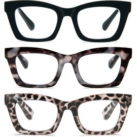 REAVEE 3 Pack Oprah Style Reading Glasses for Women Blue Light Blocking, Cute Oversized Square Computer Readers with Spring Hinge 2.75