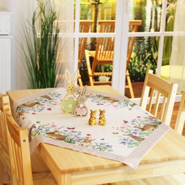 Kamaca Rabbits in Flower Meadow Series Tablecloth, High-Quality Print Motif with Cute Rabbits, Eye-Catcher in Spring and at Easter