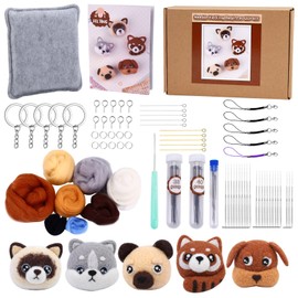 Yitexin 5 Pieces Dogs Needle Felting Kit, Wool Felting Kit with Instructions, Felt Pad, Keychain, Phone Lanyard, DIY Needle Starter Kit for Beginners Adults Gifts Home (5 Pcs Dog)