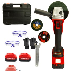 DOGTOOTH 21V Cordless Angle Grinder Kit with 10000 RPM Brushless Electric Motor, 4-1/2 Inch with 2x 4.0 AH Battery,Fast Charger, Easy Handle with 4pcs Cutting Disc and 1pcs Grinding Disc in Tool Bag