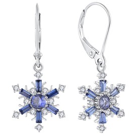 YL Snowflake Earrings 925 Sterling Silver Aquamarine Blue/5A White Cubic Zirconia/Tanzanite Dangle Drop Earrings for Women, Silver, Tanzanite