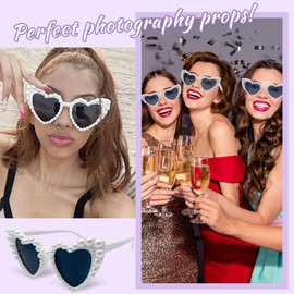Cosysparks White Heart Sunglasses, Heart Shaped Pearl Sunglasses for Women Vintage Love Heart Sunglasses Bride Glasses Cat Eye Sunglasses for Festival Party Travel