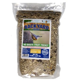 Backyard Seeds No Mess, No Waste Mix with Fruit Frenzy Blend - Hulled Pumpkin Seeds, Cherry Flavored Cranberries, Pistachios, Dark Raisins - Bird Seed (5 Pounds)