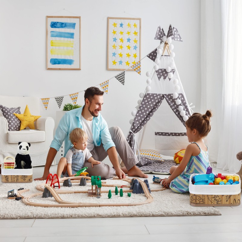 Relaxdays Set of 3 Bamboo Storage Baskets with Fabric Cover,