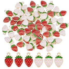 SUPERFINDINGS 72Pcs 2 Colors Red Pink Strawberry Charms Alloy Strawberry Charms Enamel Fruit Pendants Strawberry Accessories Fruit Flatback Charms for DIY Jewelry Making