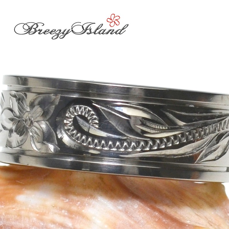 [BreezyIsland] Hawaiian Jewelry Ring Hawaiian Scroll Titanium 8mm Width, Titanium