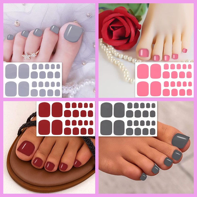 SILPECWEE 20 Sheets Adhesive Nail Polish Strips for Toes Solid
