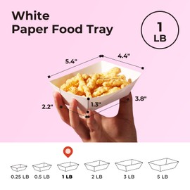 Fit Meal Prep [Paquete de 125 bandejas de papel de 1 libra para comida desechables, bandeja de nacho blanca para fiestas, ferias, picnics, carnavales, para salchichas, caramelos, resistentes a la