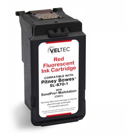 Veltec Made in USA Premium Postage Ink Cartridge Replacement for Pitney Bowes SL-870-1 for New SendPro Mailstation (CSD1) (Fluorescent Red, 2 Pack)
