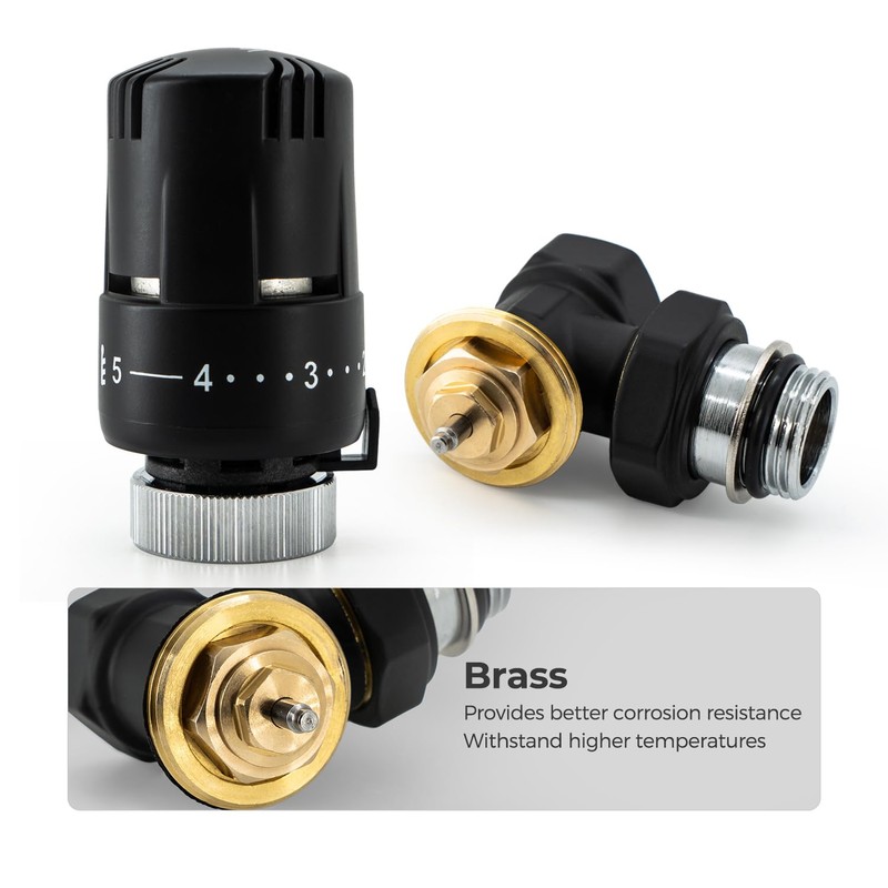 Vancoco G1/2 Thermostatic Valve with Sealing Ring Connection for Radiators,