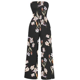 AUXDIO Women’s Tube Top Jumpsuits Chic Cocktail Party Strapless Wide Leg Bustier Jumpsuit Printed 4 L