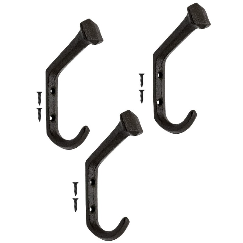 FUXXER® 3 x Heavy Rustic Solid Iron Hooks, Coat Hooks,