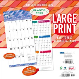 Large Print | 2025 12 x 24 Inch 18 Months Monthly Square Wall Calendar | July 2024 - December 2025 | Matte Paper | Plastic-Free | Plato | Easy to See Large Font