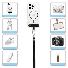 Rainway Crossbody Phone Lanyard with Patch, 1 Pcs Adjustable Phone Strap and Wrist Strap, 2 Pcs Durable Patches, Universal Neck Strap Compatible with Most Smartphones, Black