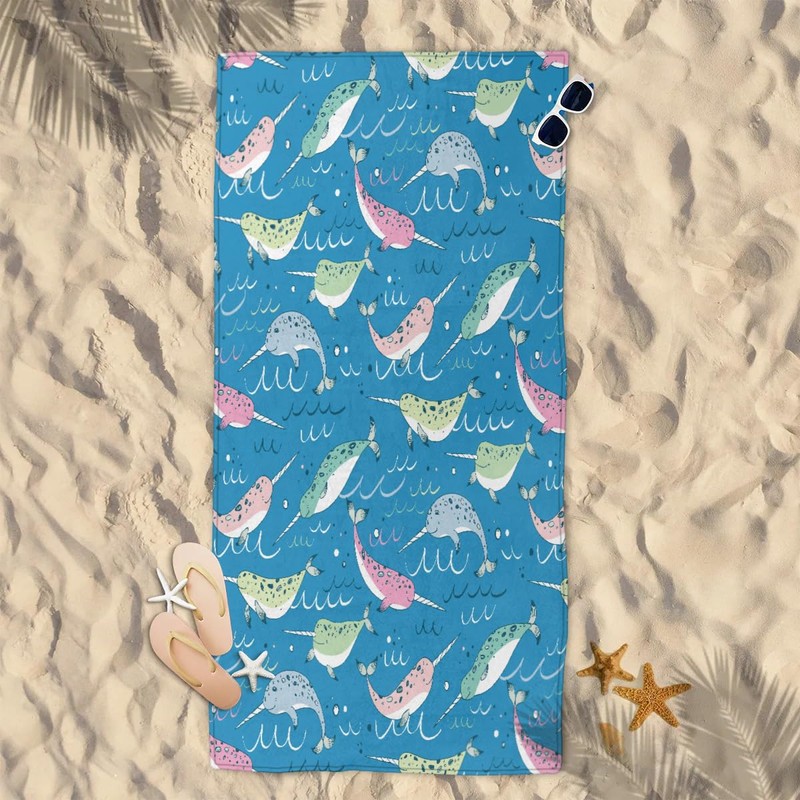 Narwhal Beach Towel Lightweight Microfiber Pool Towels 31"x61" Absorbent Large