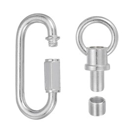 PATIKIL M10 Fine Thread Lamp Female Loop Holder with M12 Adapter Chain Quick Link, Lifting Eye Nut Hook Ring Structural Support to Chandelier, 44 lbs Load Silver Tone
