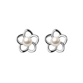 Reffeer Solid 925 Sterling Silver Small Pearl Flower Earrings Studs for Women Earrings Unique Petite Flower Studs Earrings (A-Silver)